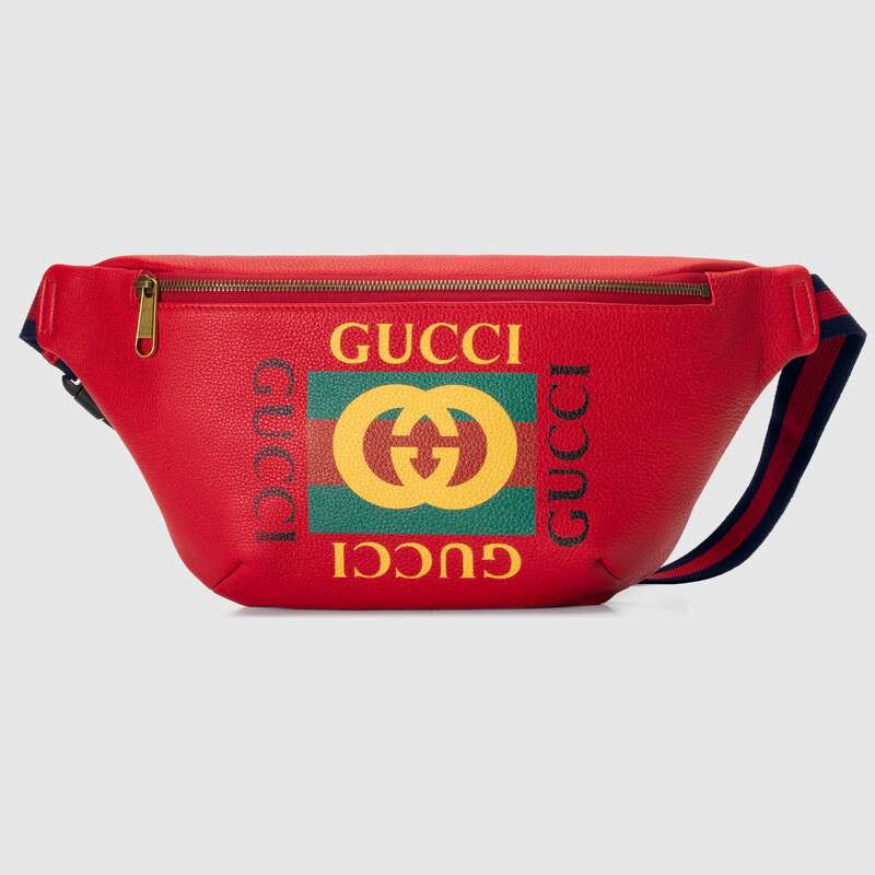 G*u*i gg men G*u*i print leather belt bag in leather with G*u*i vintage logo