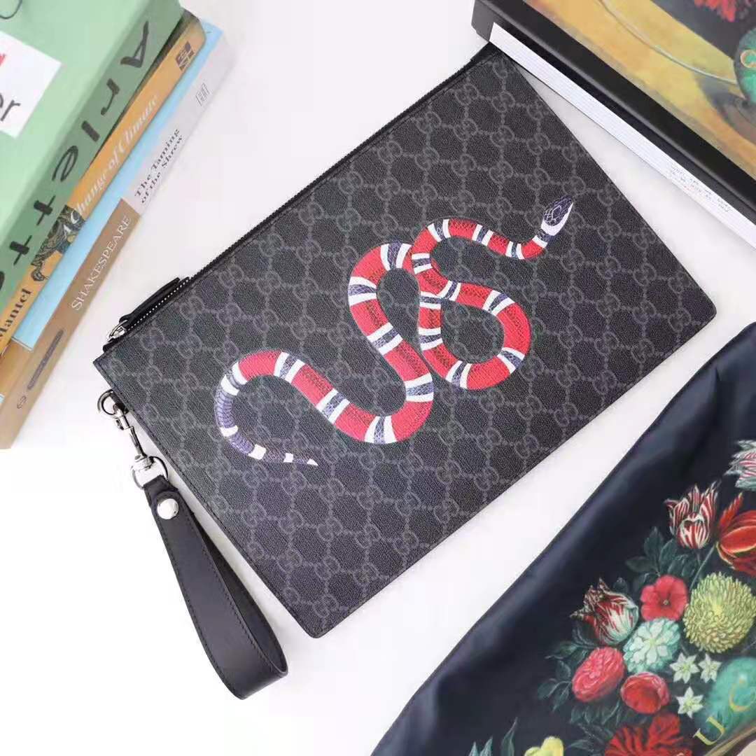 G*u*i gg men G*u*i bestiary pouch with kingsnake in black/grey gg supreme canvas