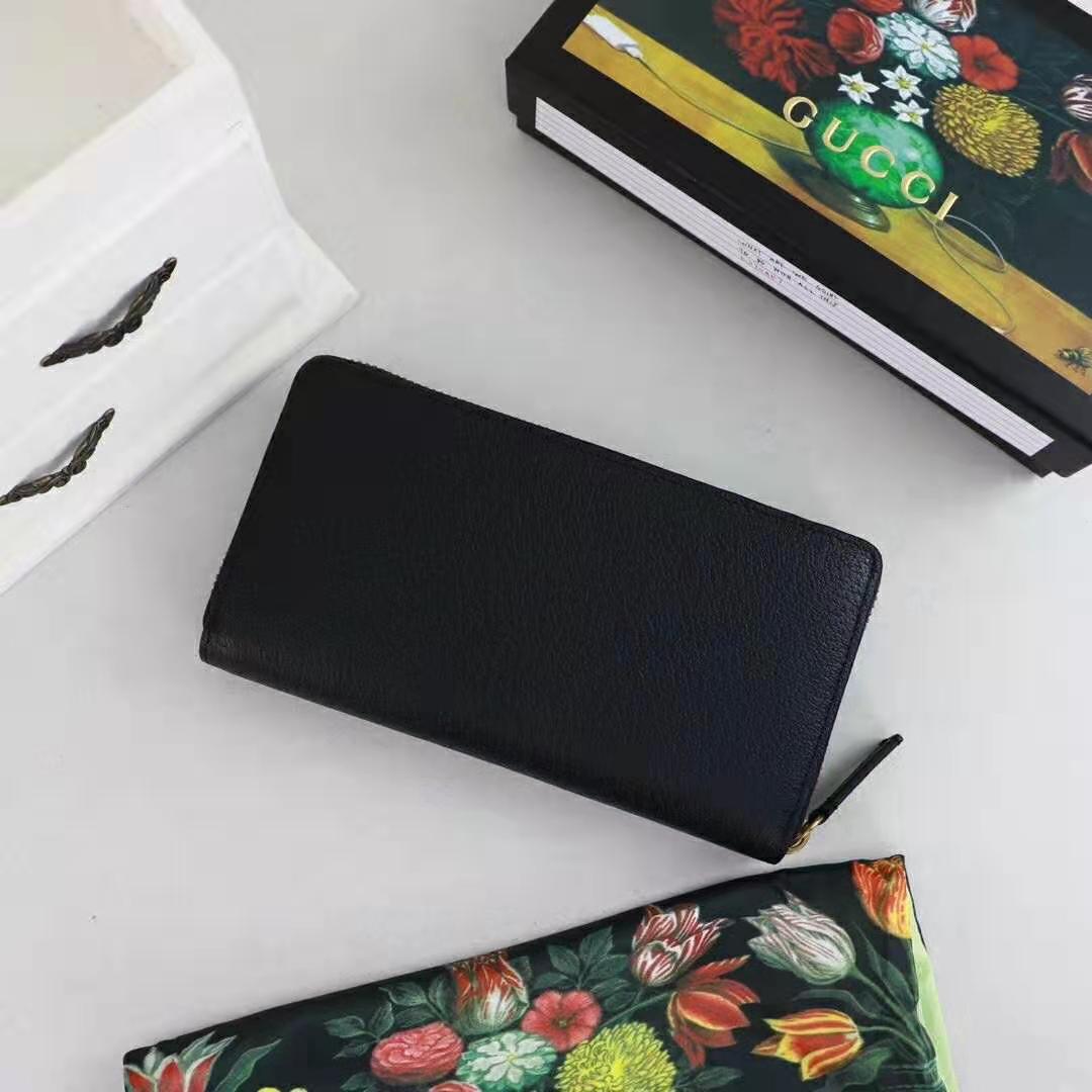 G*u*i gg unisex animalier leather zip around wallet in black leather