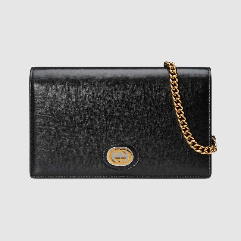 G*u*i gg women leather chain card case wallet in textured leather