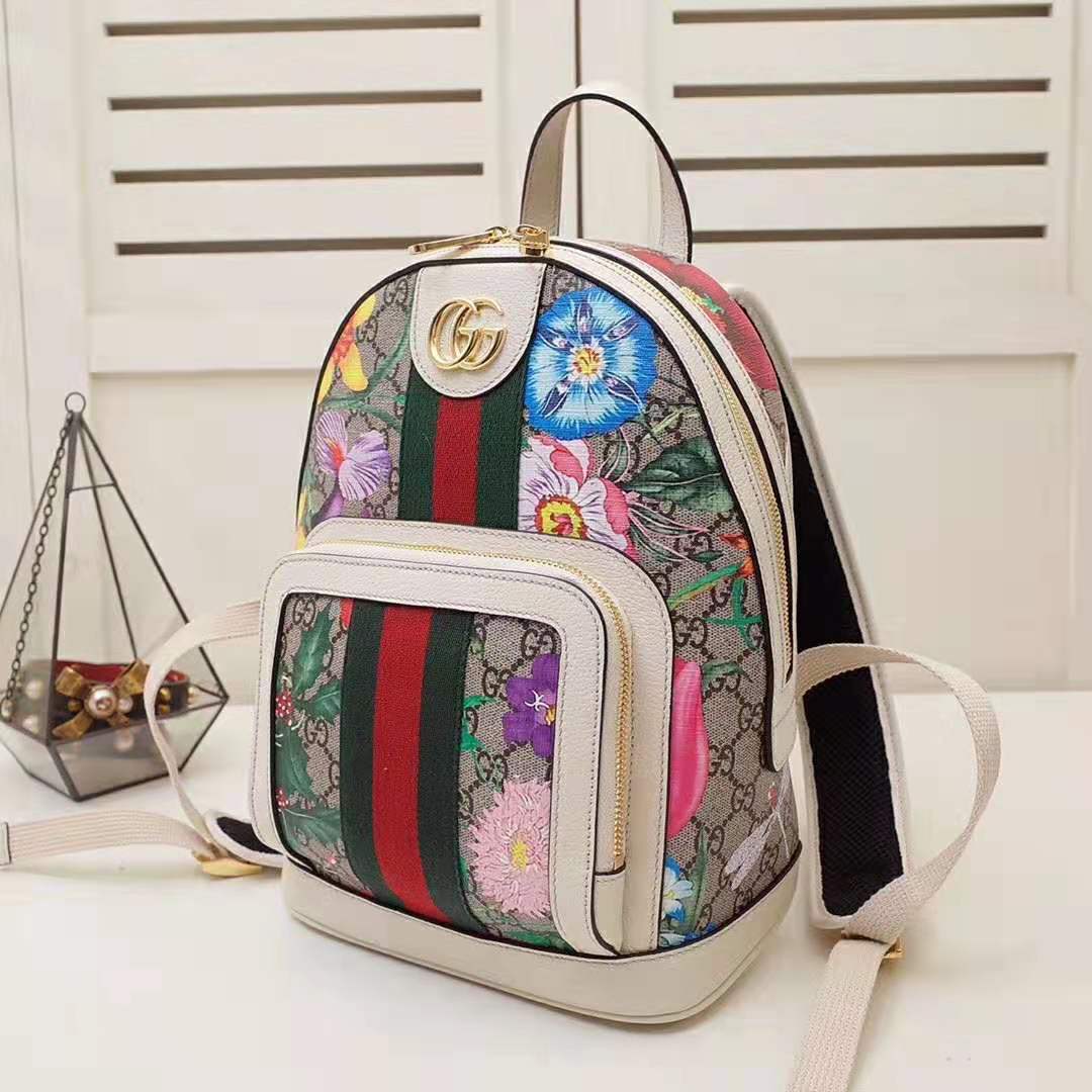G*u*i gg women ophidia gg flora small backpack in beige/ebony gg supreme canvas
