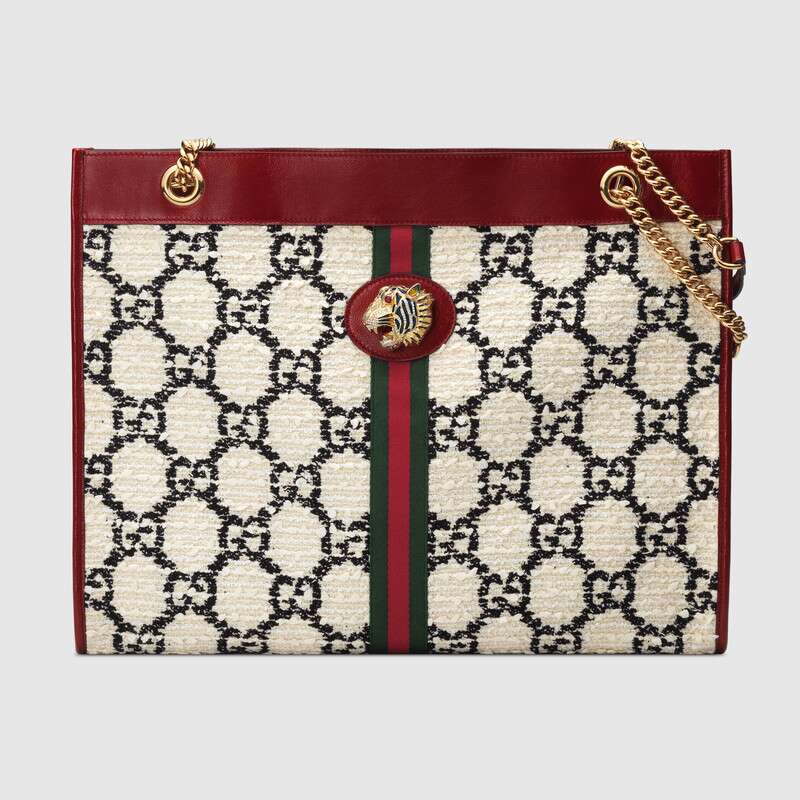 G*u*i gg women rajah gg tweed large tote in cerise leather trim
