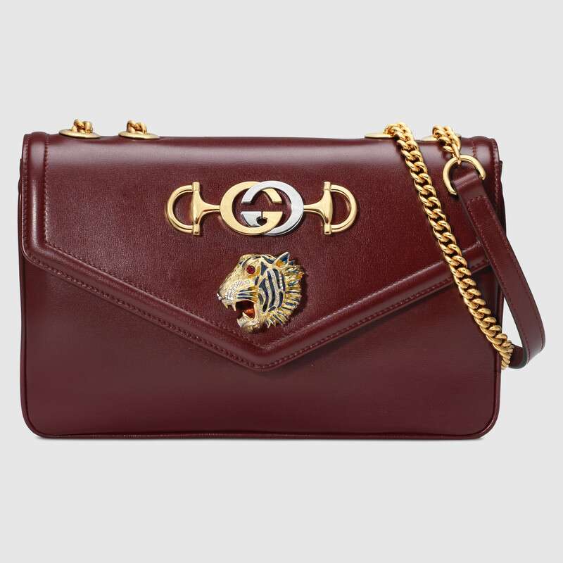G*u*i gg women rajah medium shoulder bag in leather with tiger head