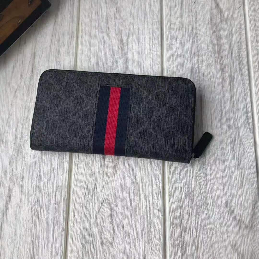 G*u*i gg unisex gg supreme web zip around wallet in black/grey gg supreme canvas