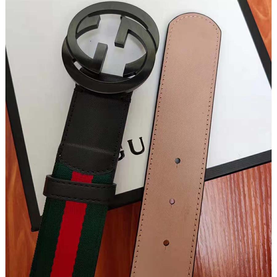 G*u*i unisex gg web belt with g buckle in green and red web