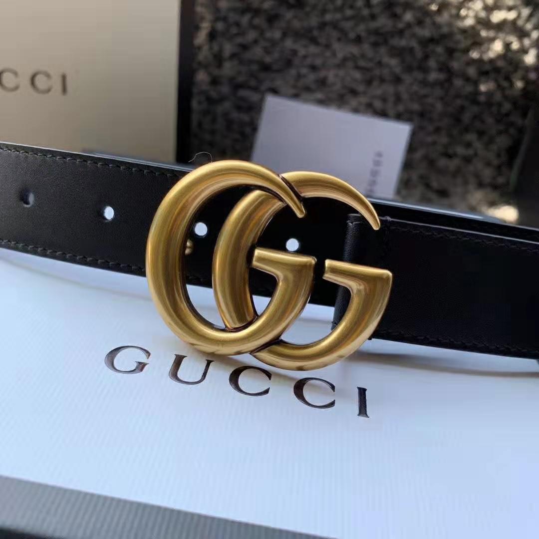 G*u*i unisex leather belt with double g buckle in 2.5cm width-black