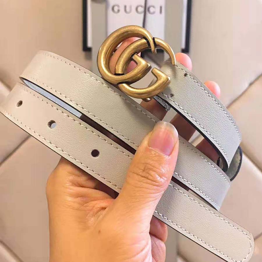 G*u*i unisex leather belt with double g buckle in 2cm width-white