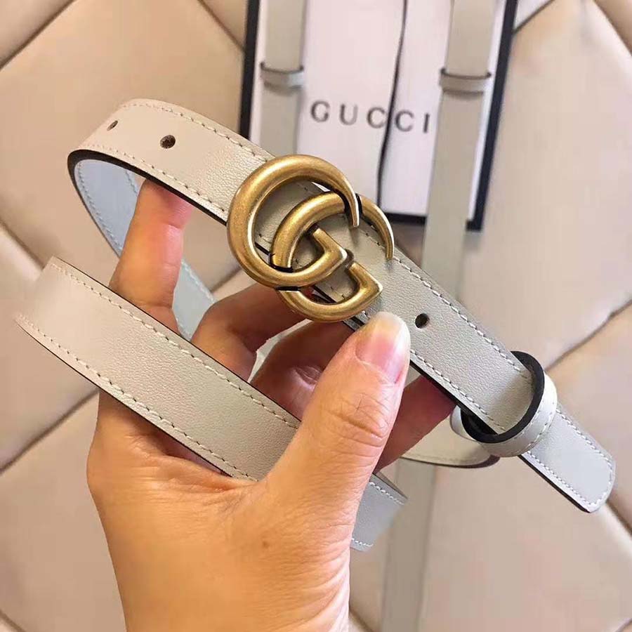 G*u*i unisex leather belt with double g buckle in 2cm width-white