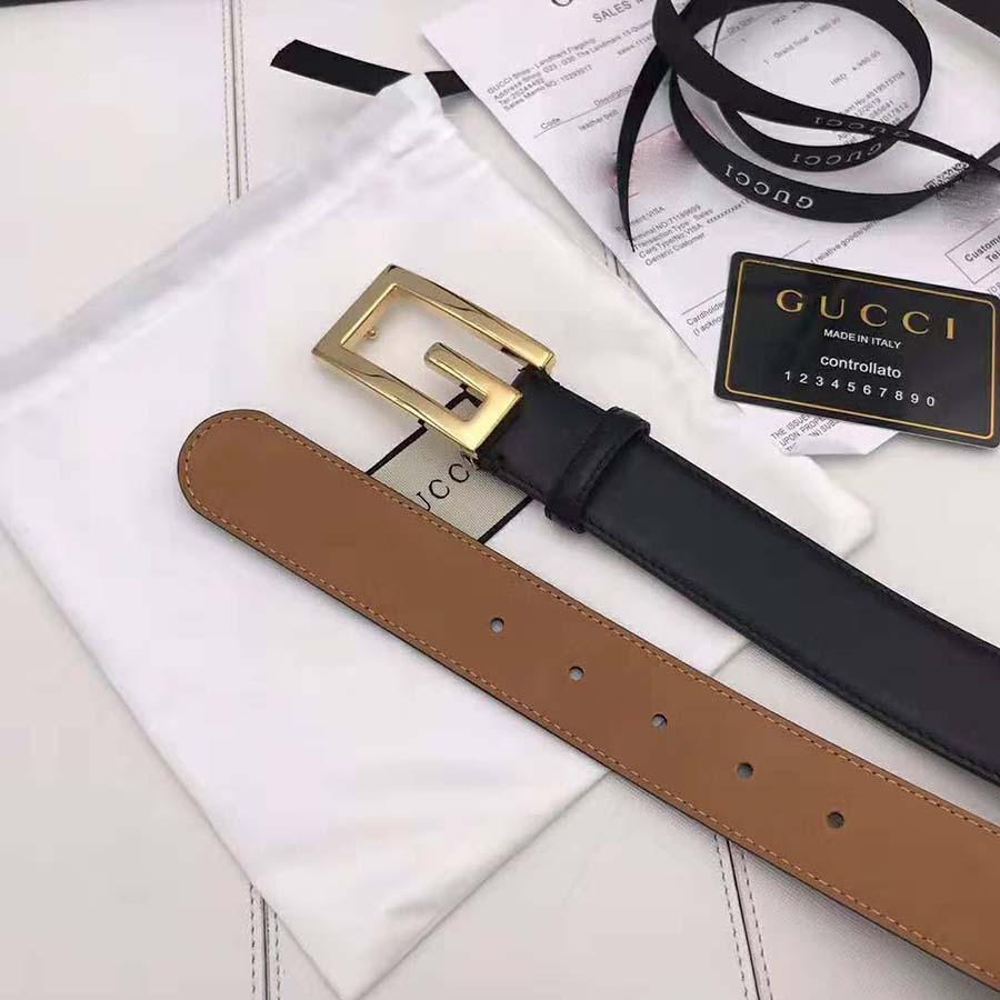 G*u*i unisex leather belt with g buckle-black