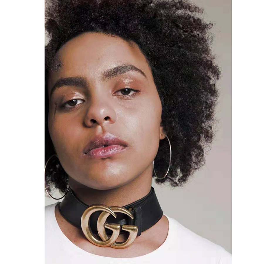 G*u*i unisex wide leather belt with double g-black