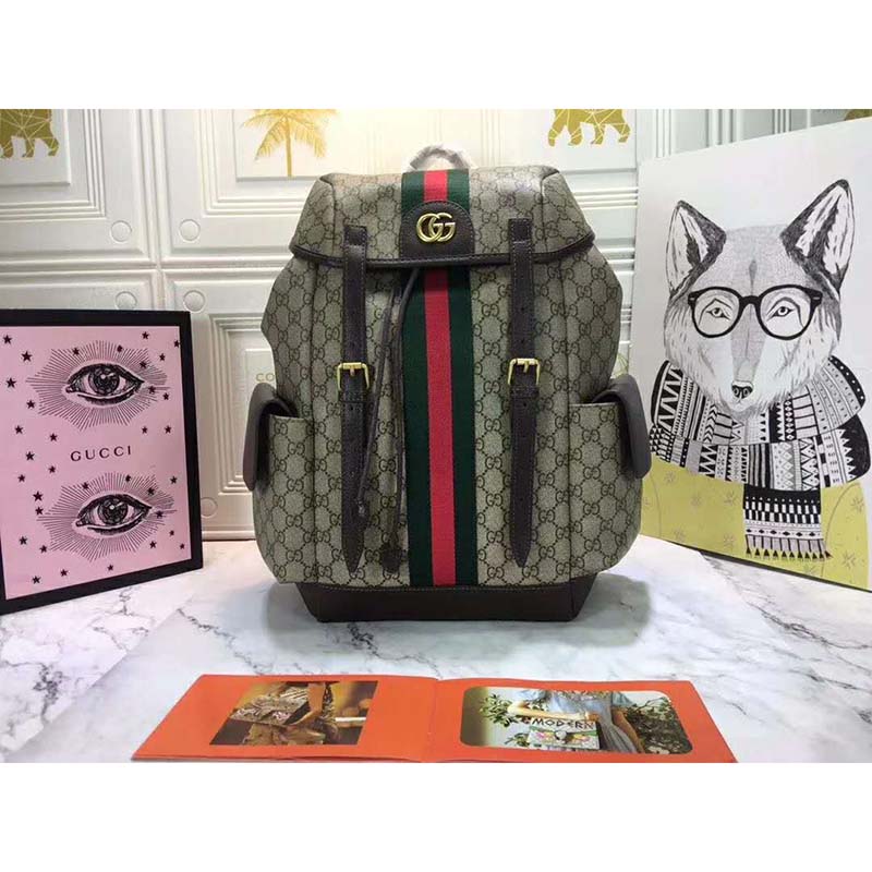 G*u*i gg unisex ophidia gg medium backpack beige/ebony supreme canvas