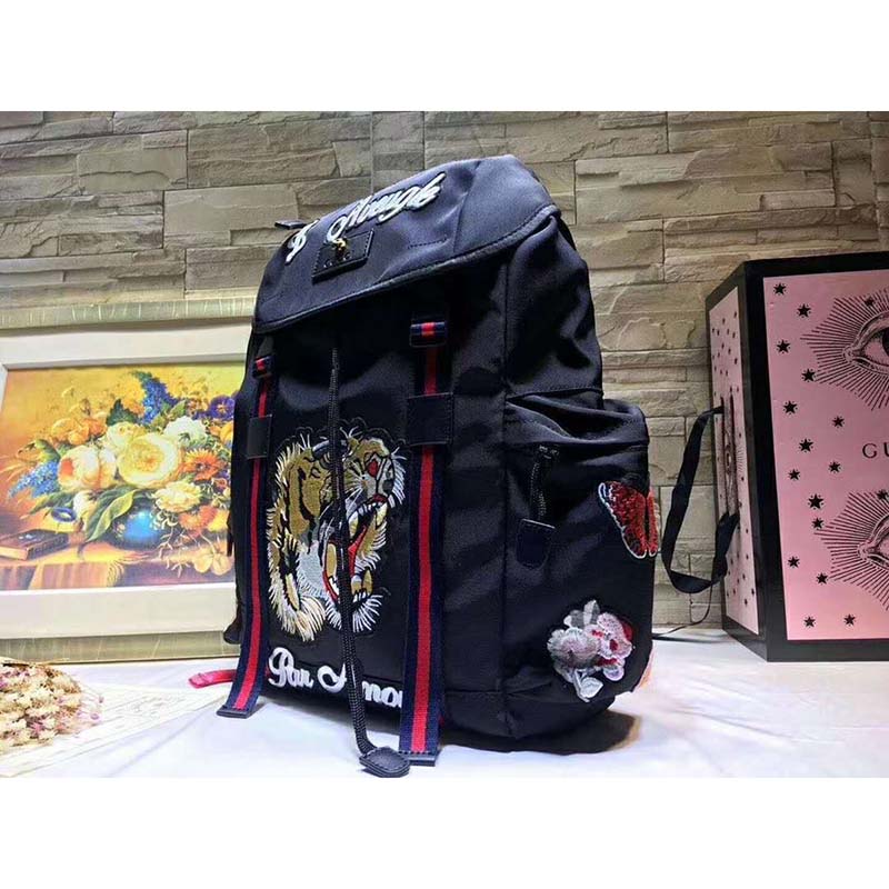G*u*i gg unisex backpack with embroidery black techno canvas