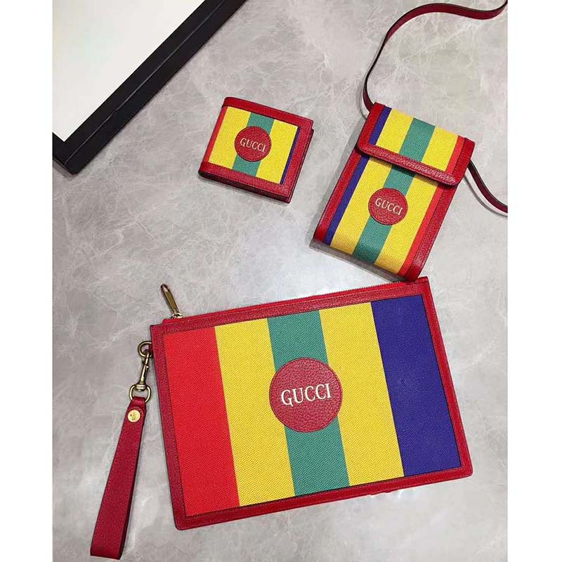 G*u*i gg unisex baiadera stripe canvas bi-fold wallet-red