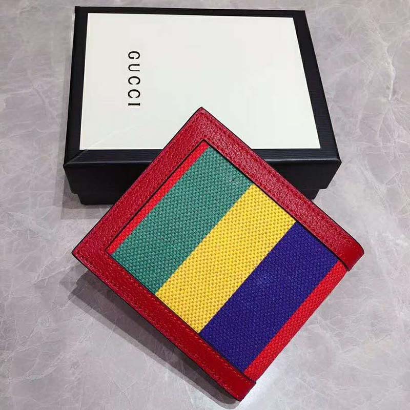 G*u*i gg unisex baiadera stripe canvas bi-fold wallet-red