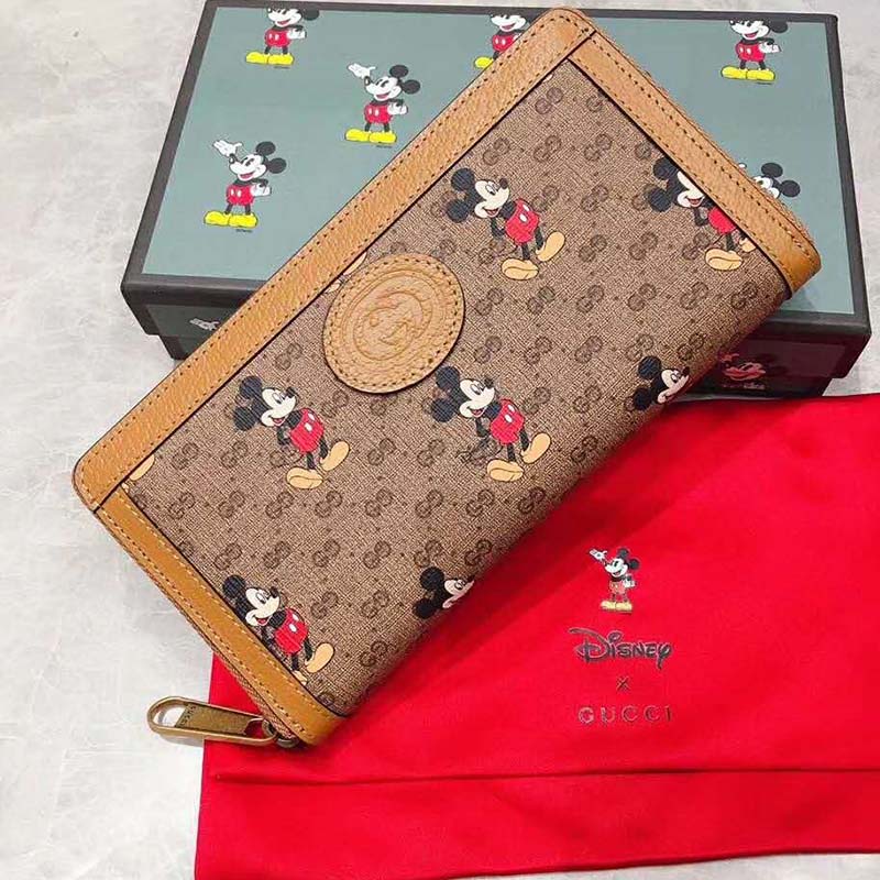 G*u*i gg unisex disney x G*u*i zip around wallet-brown