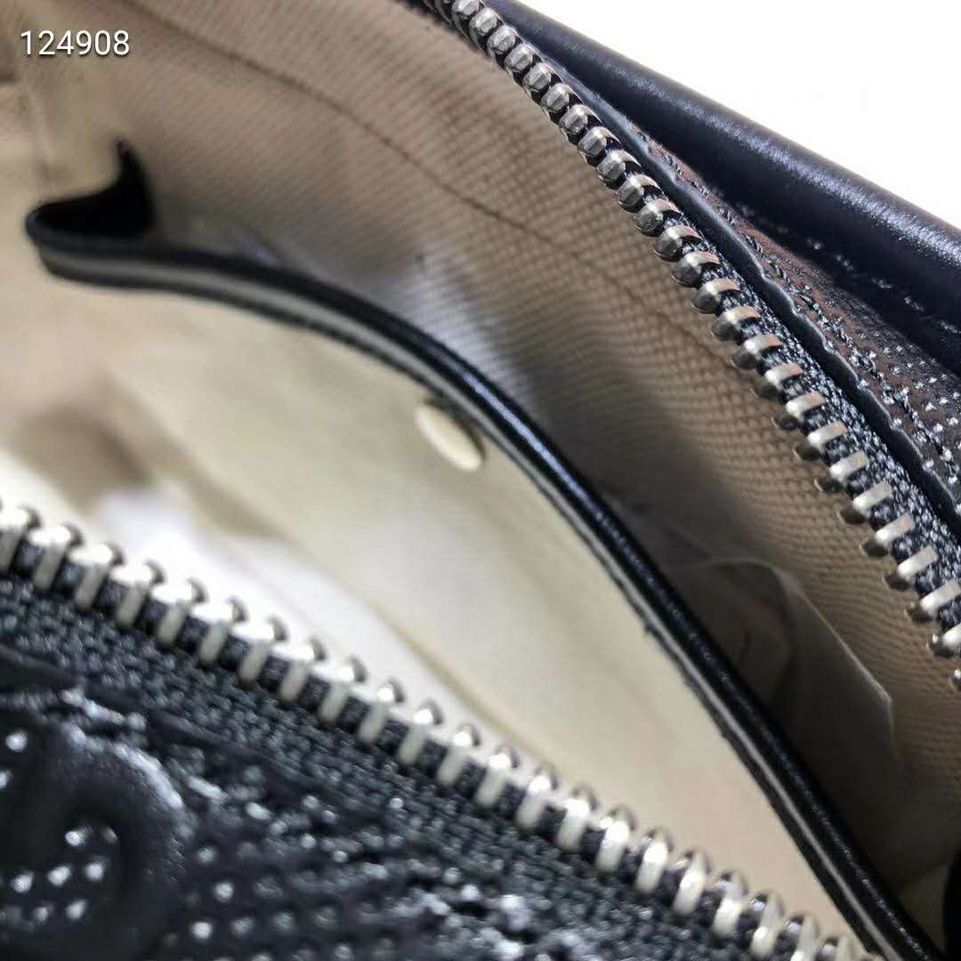 G*u*i gg unisex gg embossed cosmetic case black embossed leather