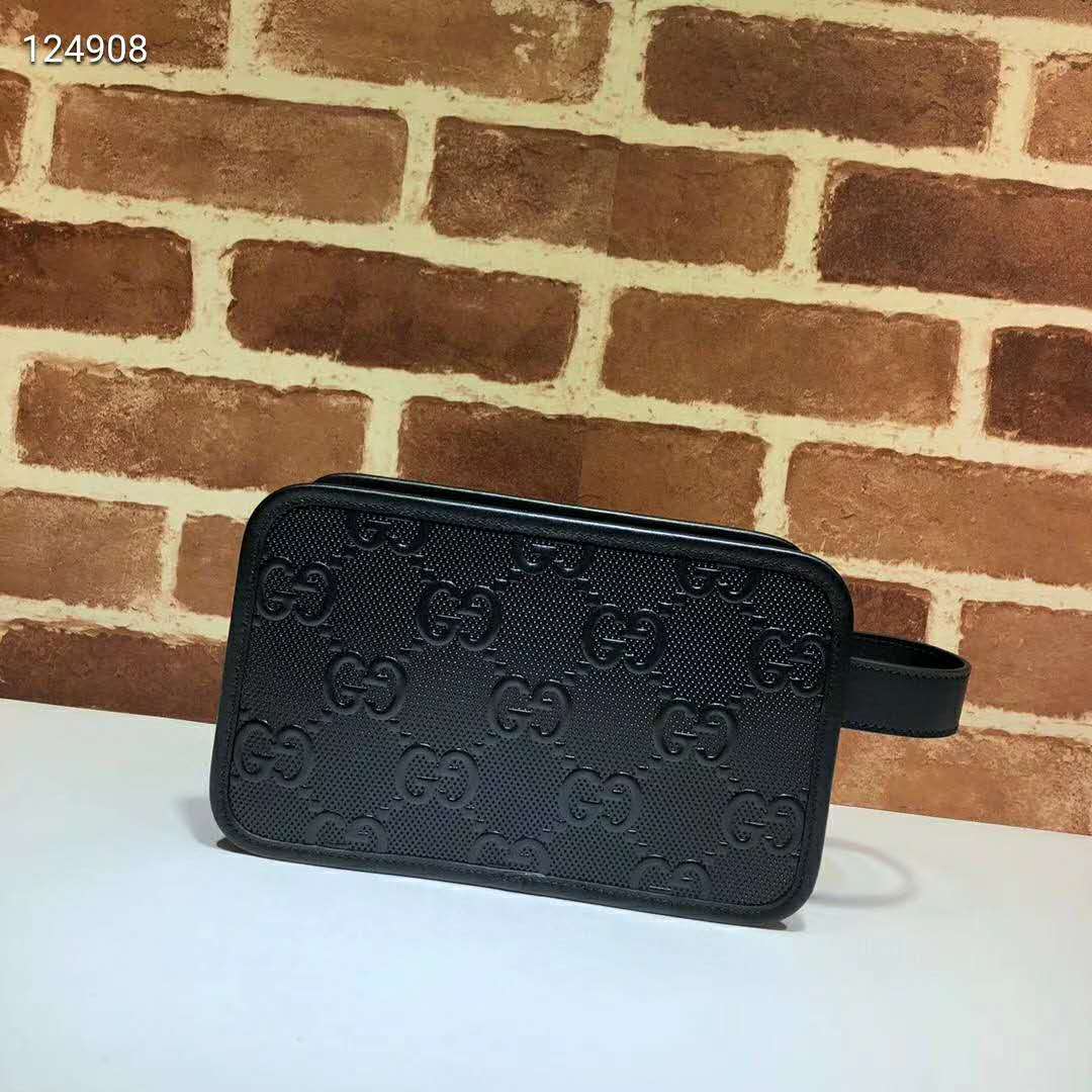 G*u*i gg unisex gg embossed cosmetic case black embossed leather