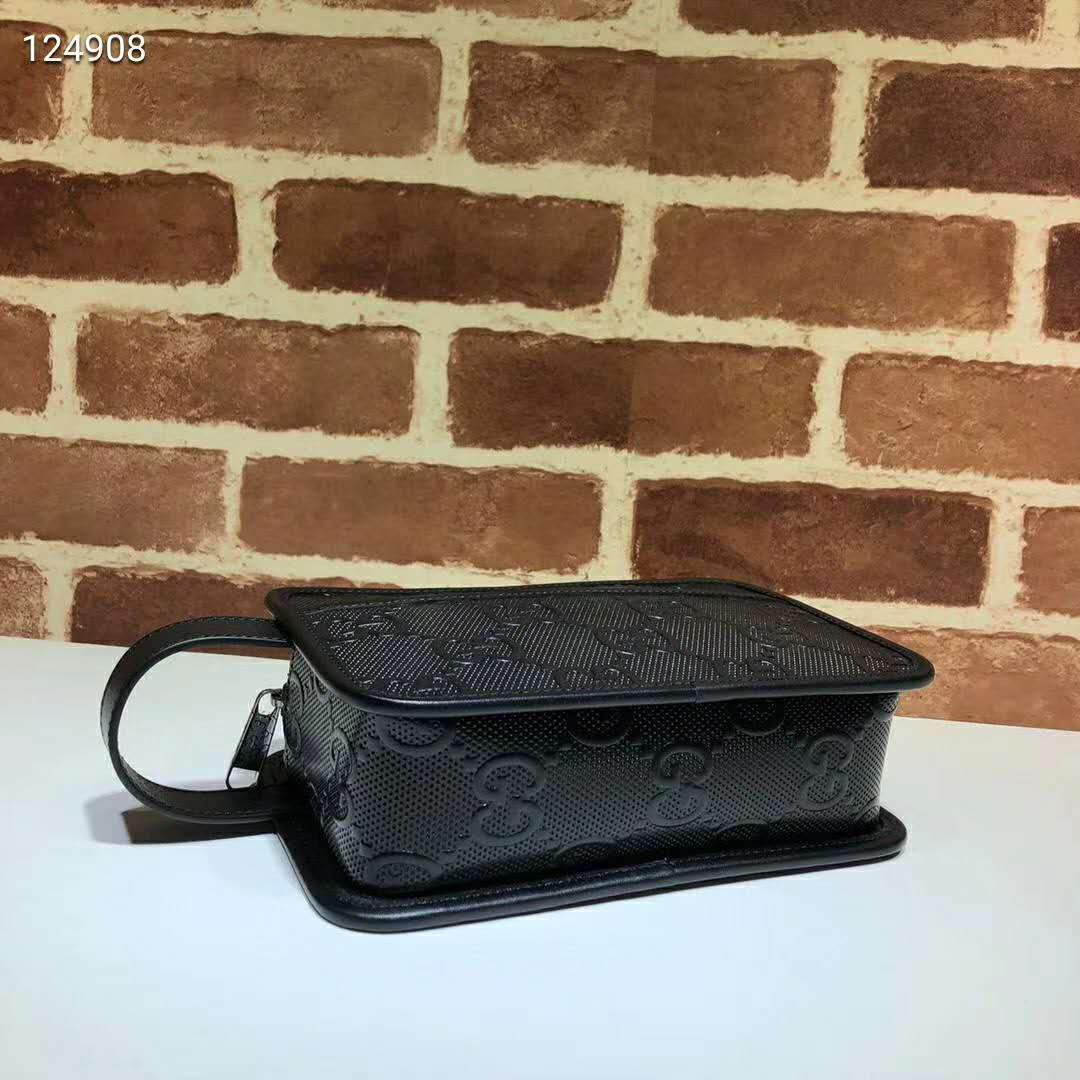 G*u*i gg unisex gg embossed cosmetic case black embossed leather