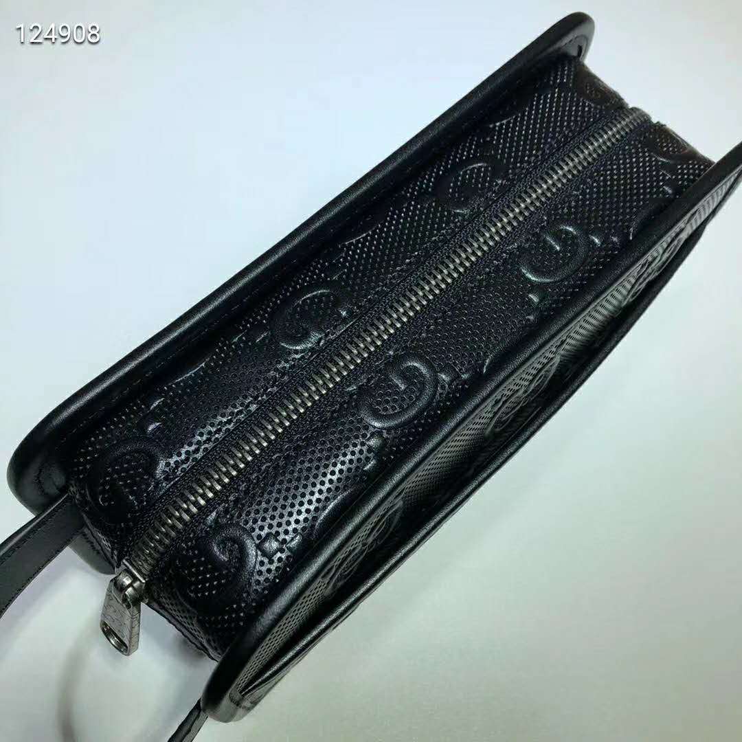 G*u*i gg unisex gg embossed cosmetic case black embossed leather
