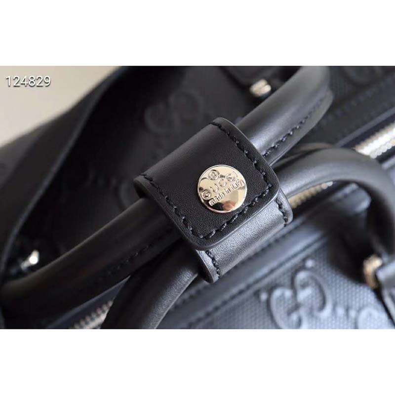 G*u*i gg unisex gg embossed duffle bag black embossed leather