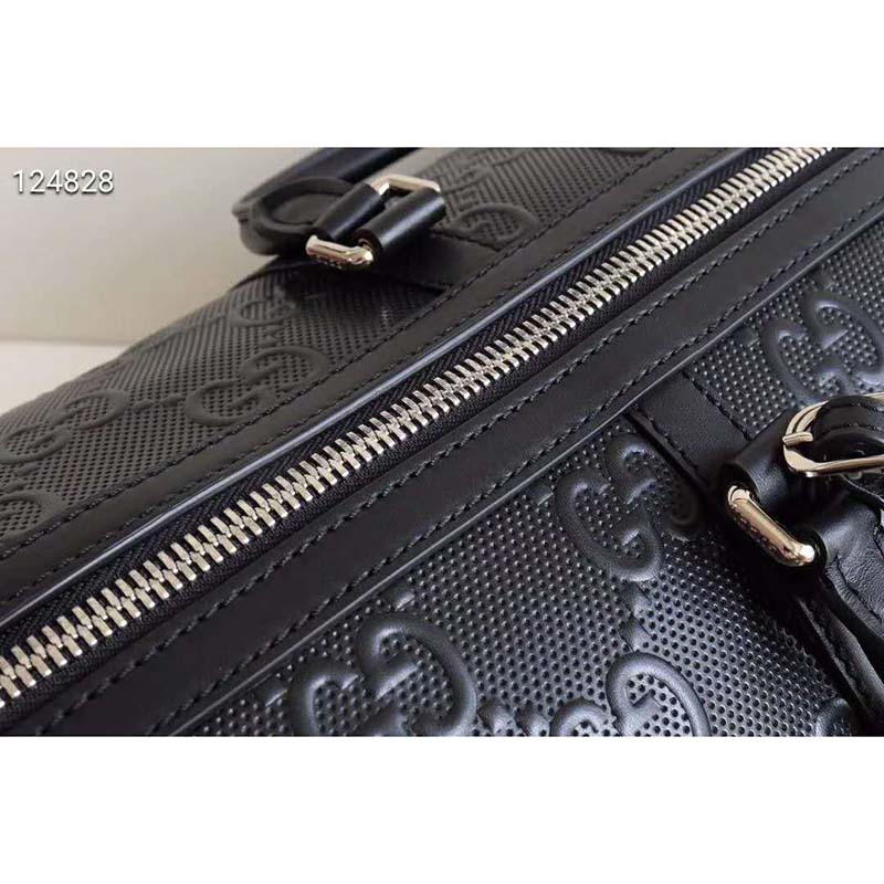 G*u*i gg unisex gg embossed duffle bag black embossed leather