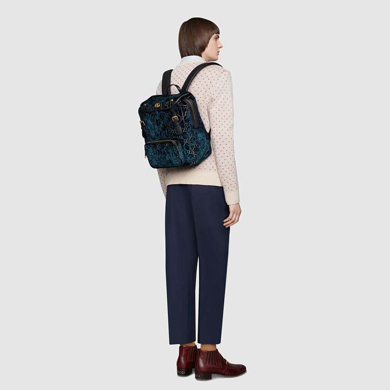 G*u*i gg unisex small gg velvet backpack blue beige gg velvet