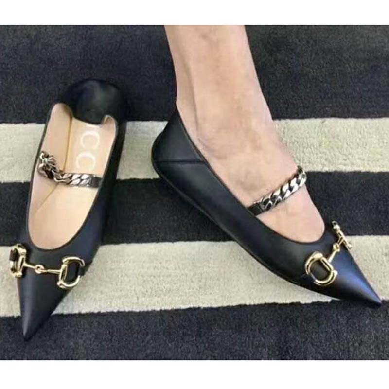 G*u*i women’s leather ballet flat with horsebit black leather