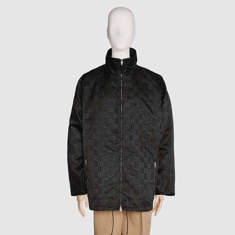 G*u*i men off the grid zip-up jacket high neck black gg nylon