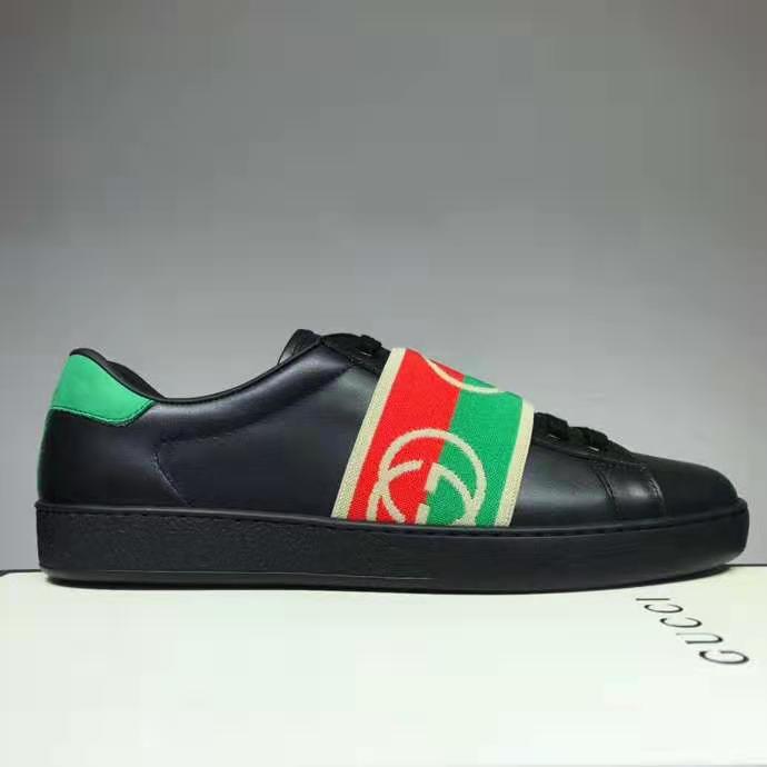 G*u*i gg unisex ace sneaker with elastic web interlocking g black leather