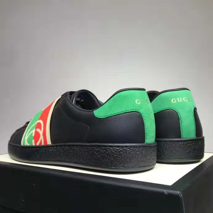 G*u*i gg unisex ace sneaker with elastic web interlocking g black leather