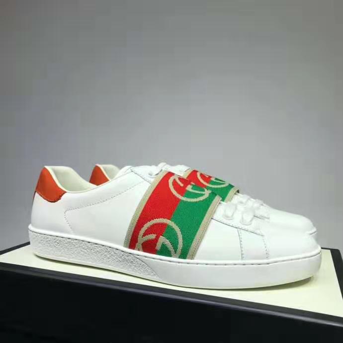 G*u*i gg unisex ace sneaker with elastic web interlocking g white leather