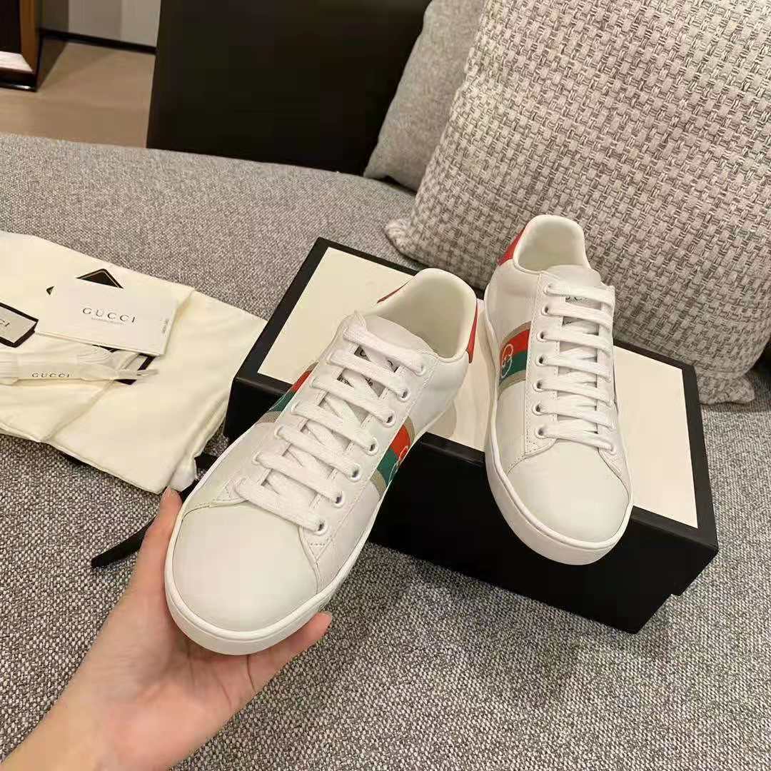 G*u*i gg unisex ace sneaker with interlocking g house web white leather