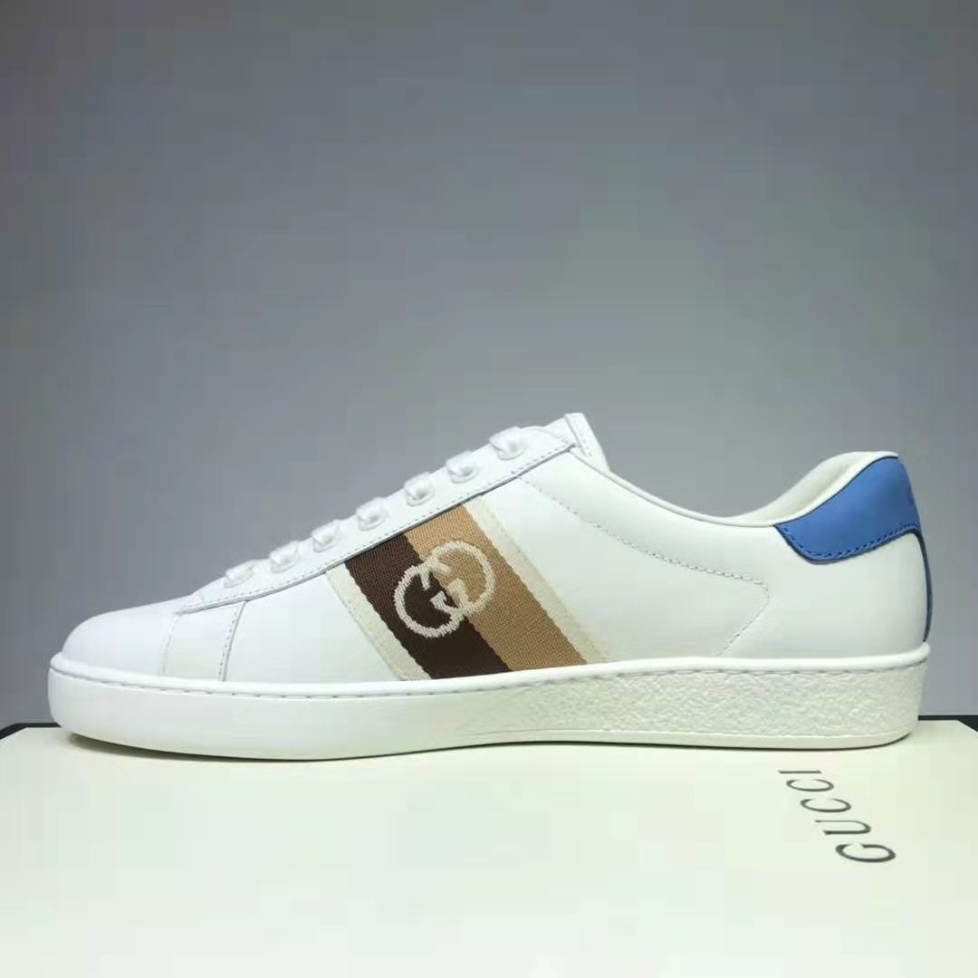 G*u*i gg unisex ace sneaker with interlocking g white leather light blue
