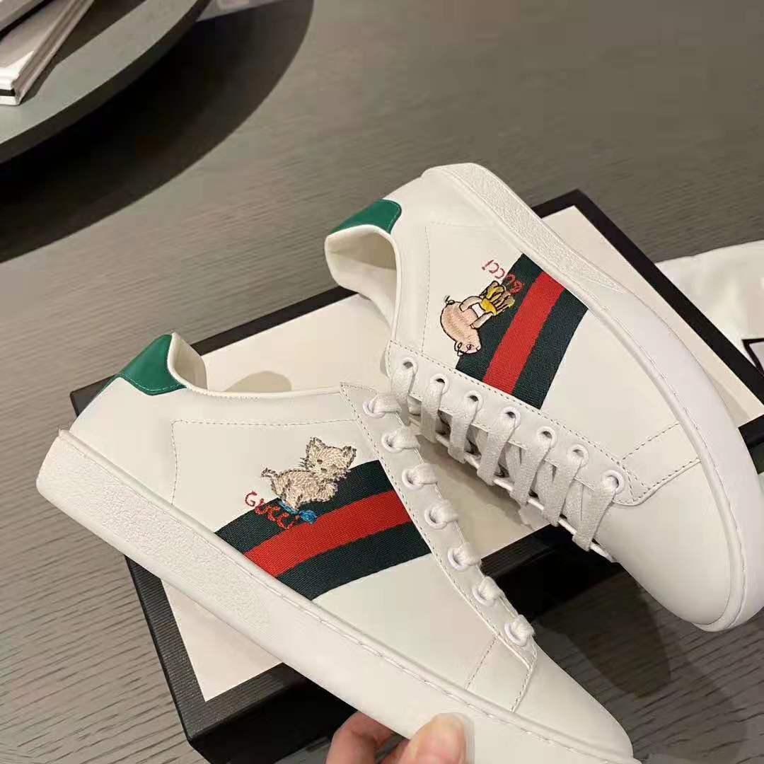 G*u*i gg unisex ace sneaker with kitten white scrap less leather