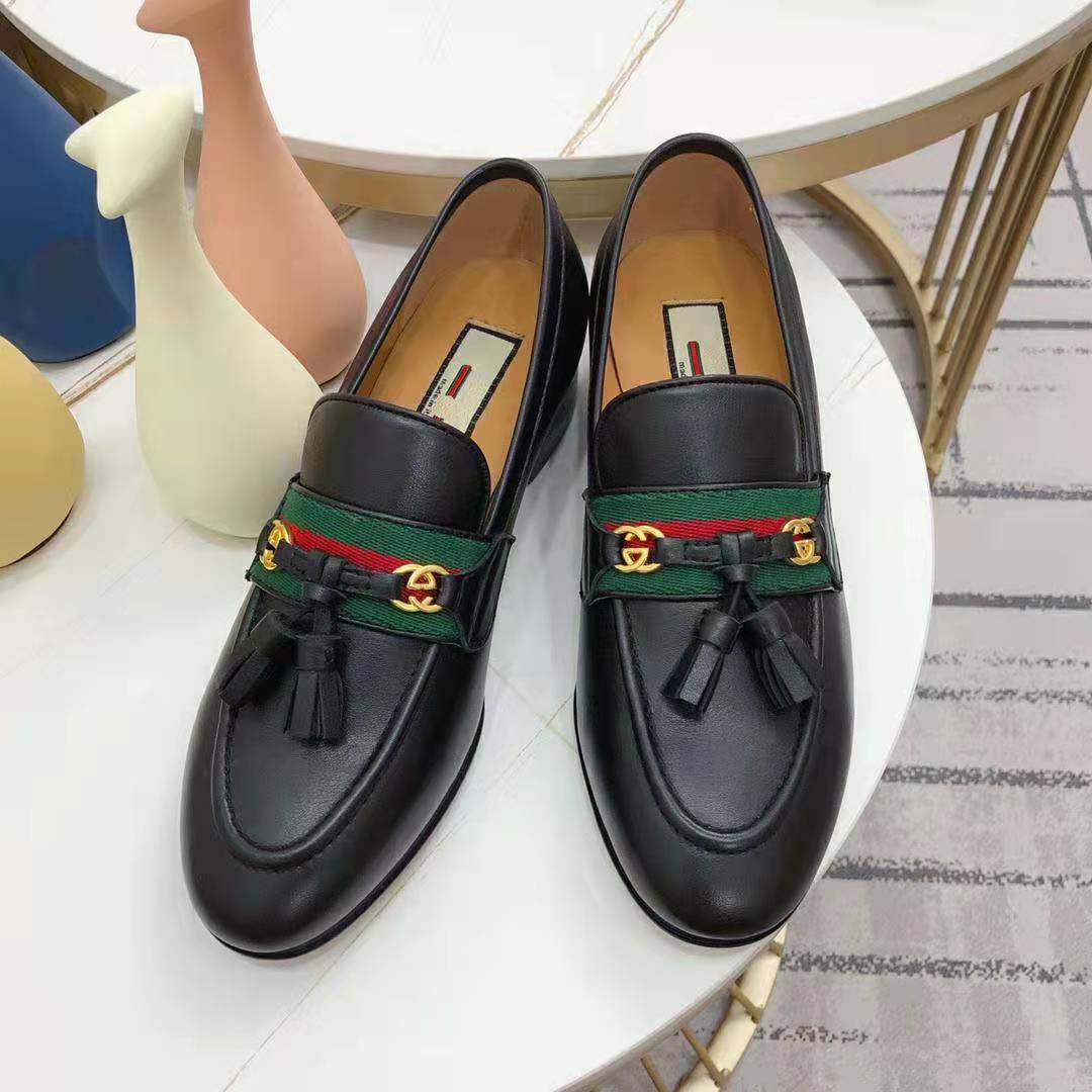 G*u*i gg unisex loafer with web and interlocking g black leather