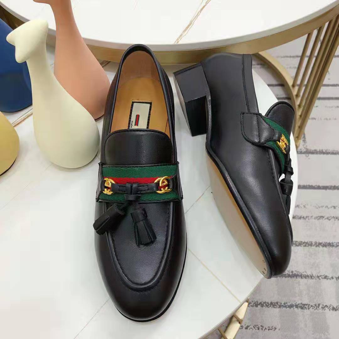 G*u*i gg unisex loafer with web and interlocking g black leather