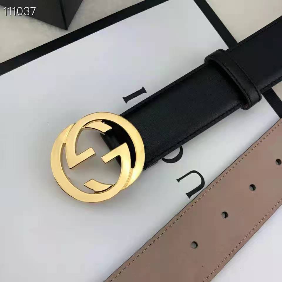 G*u*i gg unisex leather belt with interlocking g buckle 4 cm width