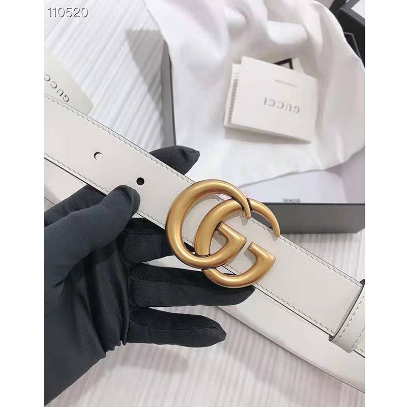 G*u*i unisex gg marmont leather belt double g buckle 2 cm width-white