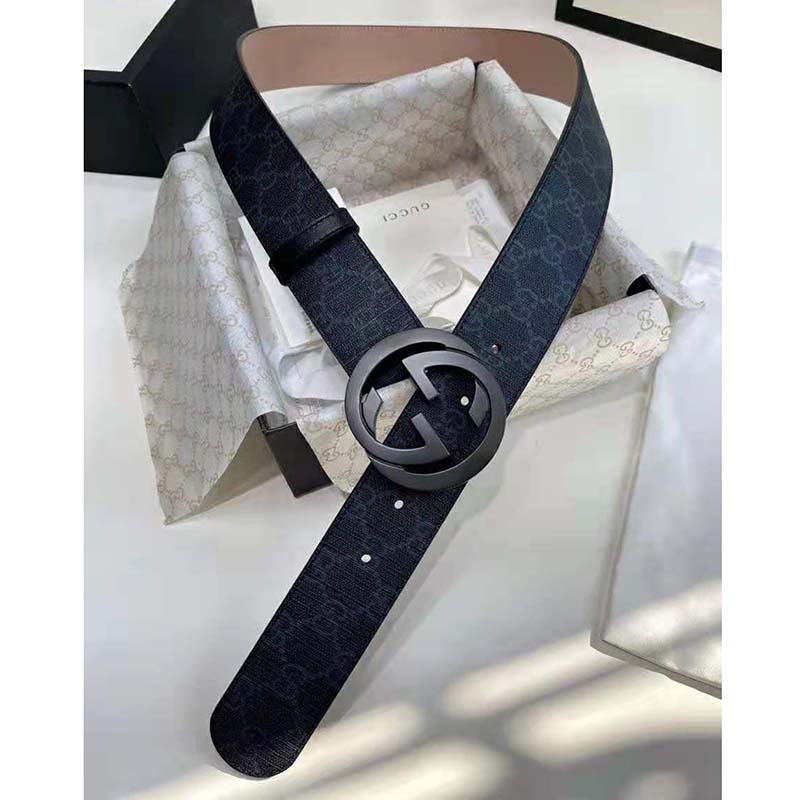 G*u*i unisex gg supreme belt with g buckle black/grey gg supreme canvas 4 cm width