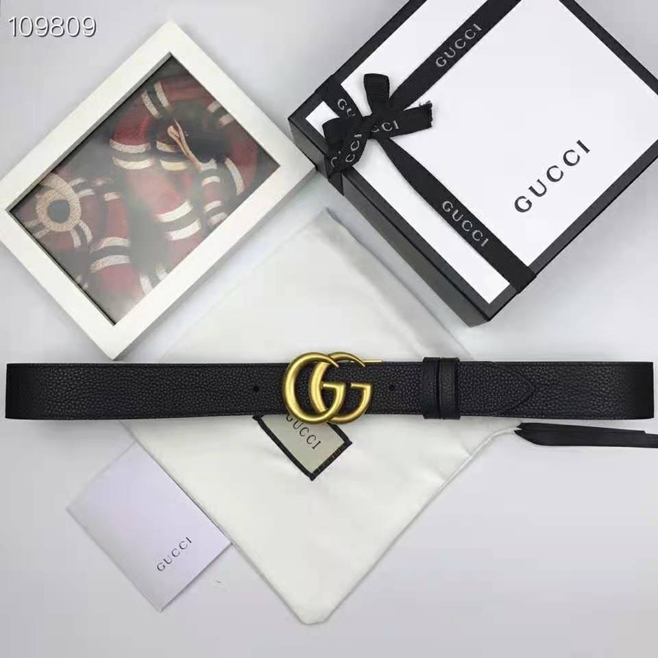 G*u*i unisex reversible leather belt with double g buckle 4 cm width-black