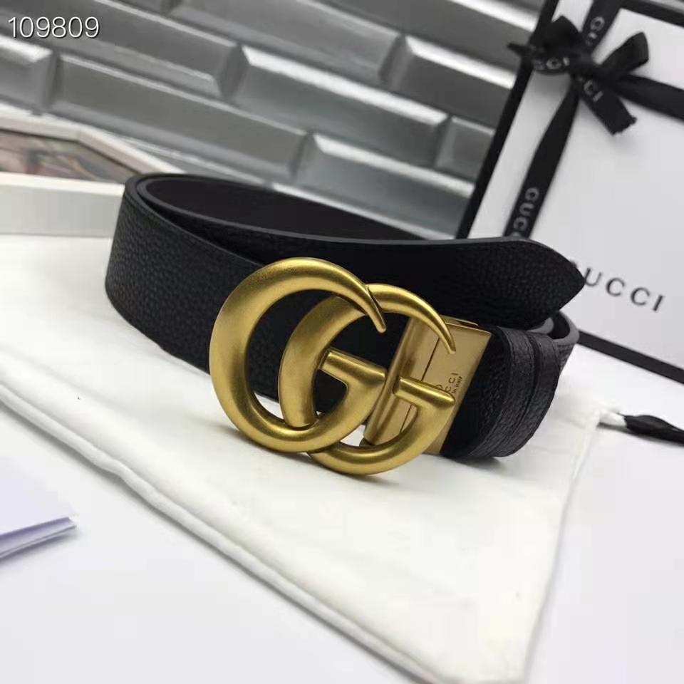 G*u*i unisex reversible leather belt with double g buckle 4 cm width-black