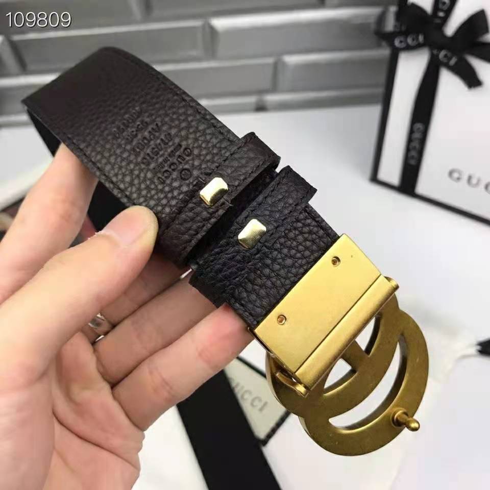 G*u*i unisex reversible leather belt with double g buckle 4 cm width-black