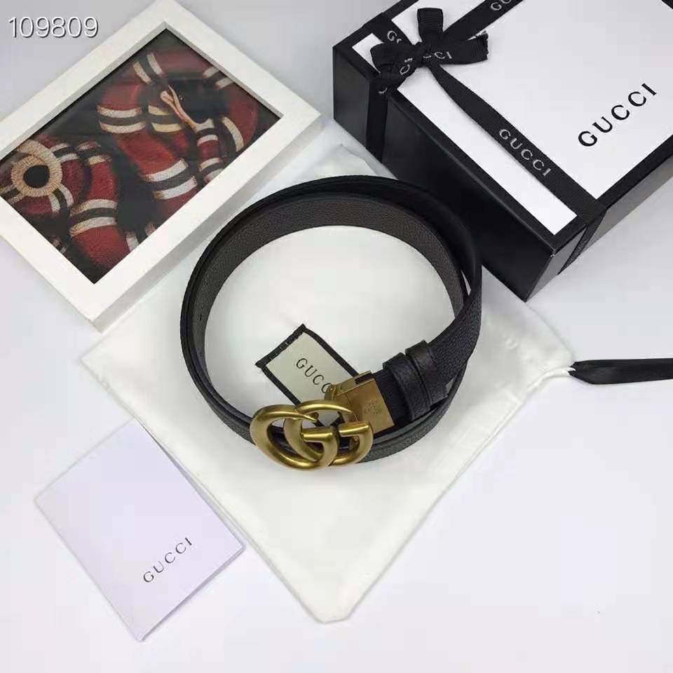 G*u*i unisex reversible leather belt with double g buckle 4 cm width-black