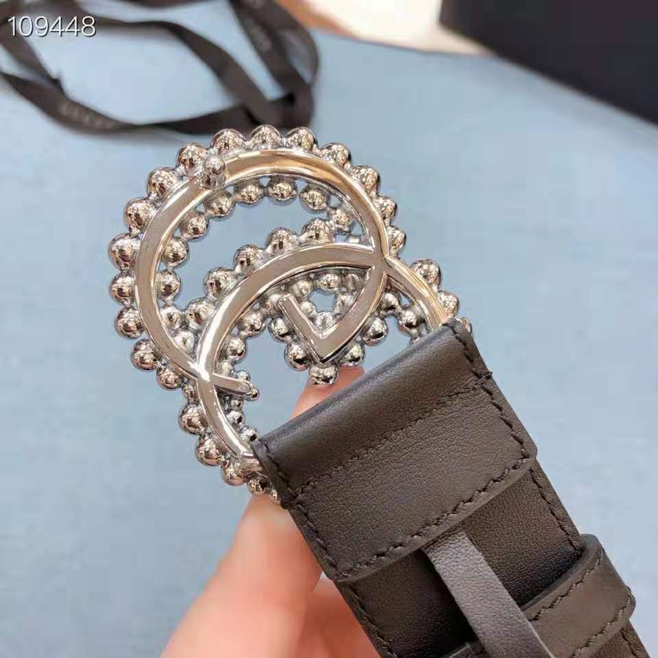 G*u*i women gg leather belt with double g buckle 4 cm width-black