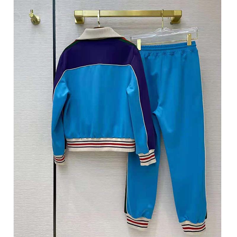 G*u*i women technical jersey zip-up jacket with web interlocking g-blue