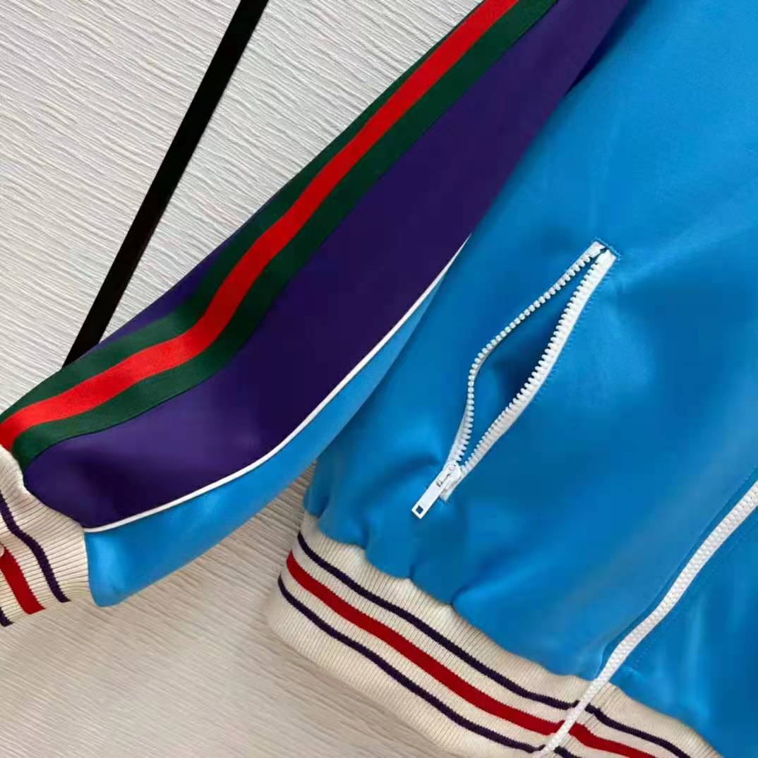 G*u*i women technical jersey zip-up jacket with web interlocking g-blue