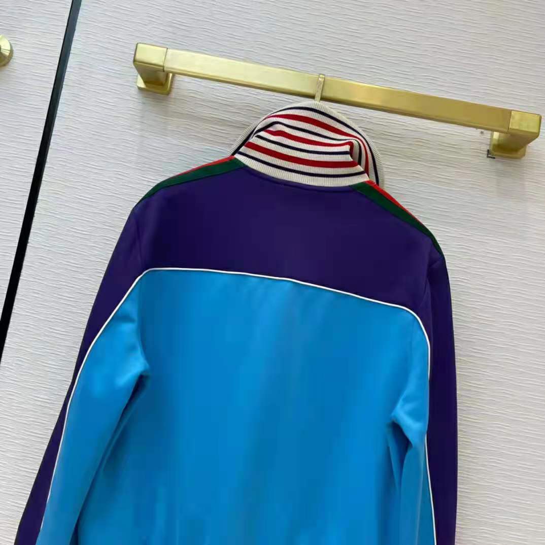G*u*i women technical jersey zip-up jacket with web interlocking g-blue