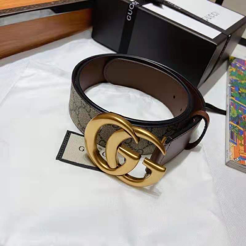 G*u*i unisex gg belt with double g buckle 4 cm width gg supreme brown leather