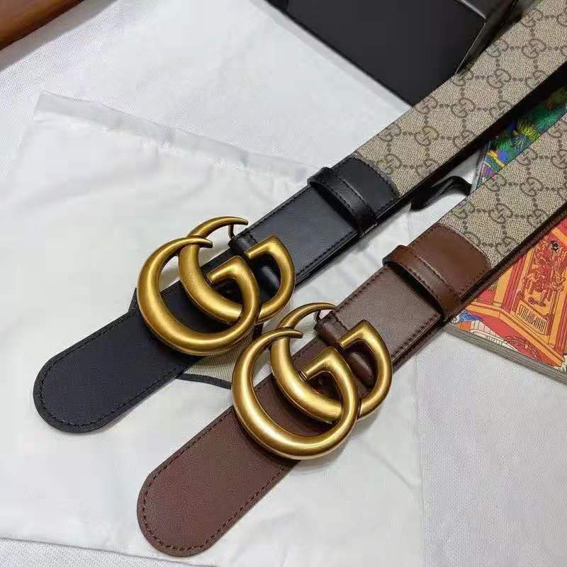 G*u*i unisex gg belt with double g buckle 4 cm width gg supreme brown leather