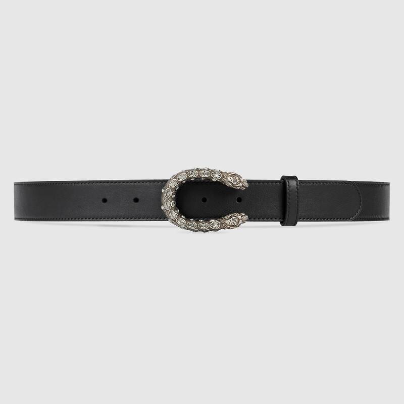 G*u*i unisex gg leather belt with crystal dionysus buckle 2.5 cm width black leather